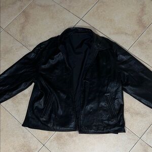 Men's Black Leather Reversible Jacket